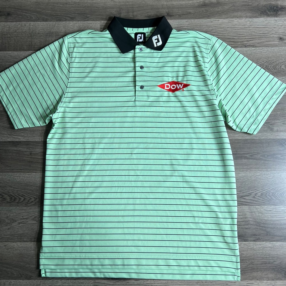 Footjoy Polo Shirt Mens Large Striped Golf Dow Branded Tour Collar Green Preppy